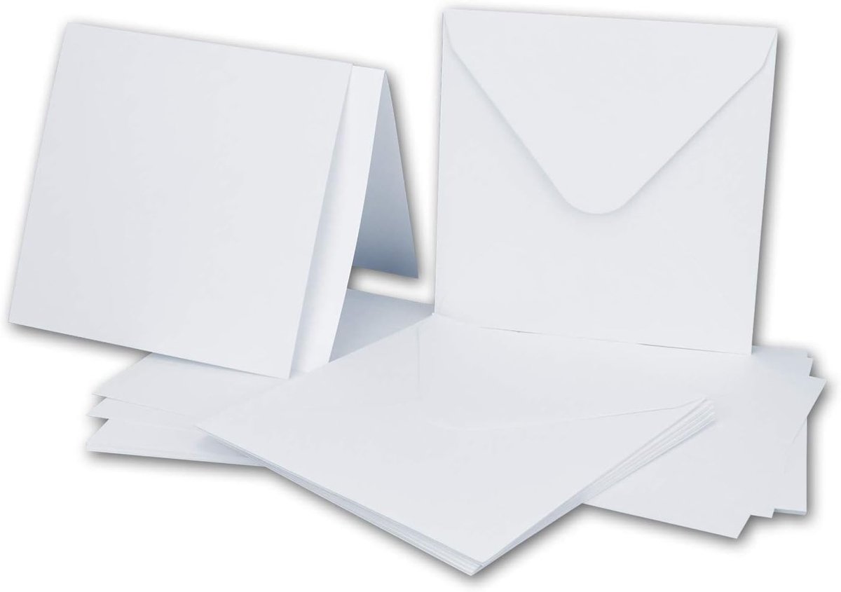 50 x vierkante kaartenset met enveloppen en inleggers - 13,5 x 13,5 cm - wit - vierkante blanco uitnodigingen voor bruiloft en feesten