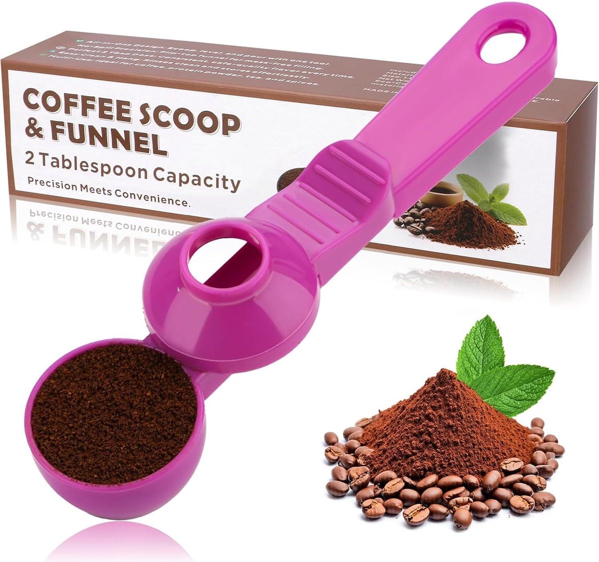 2-in-1 koffieschep met trechter, 2 theelepels maatlepel voor herbruikbare K-kopjes, gemalen koffie, eiwitpoeder en thee, rommelvrij plastic ontwerp (rozenrood, 1 stuk)