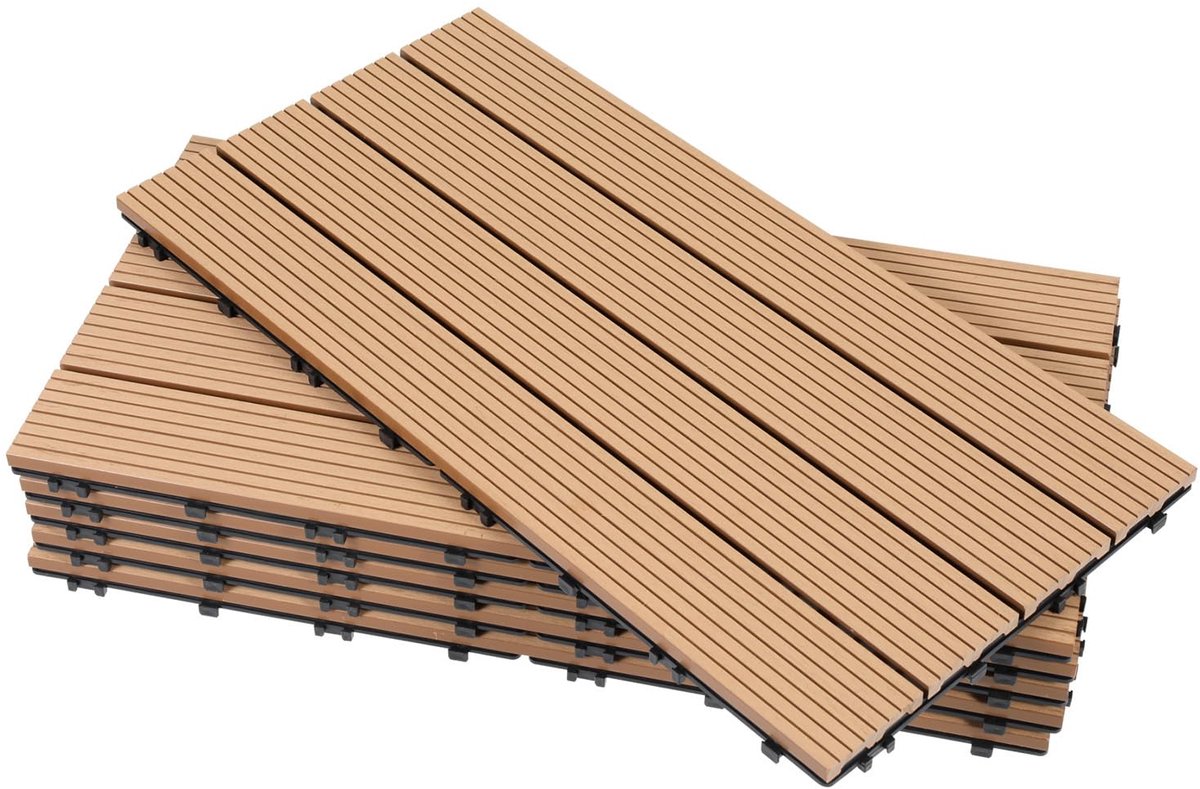 30 stuks WPC terrastegels, 30 x 60 cm, WPC-tegels, tuintegels met kliksysteem, terrasplanken, balkontegels, waterdichte kliktegels, terras, voor 5 m² teak