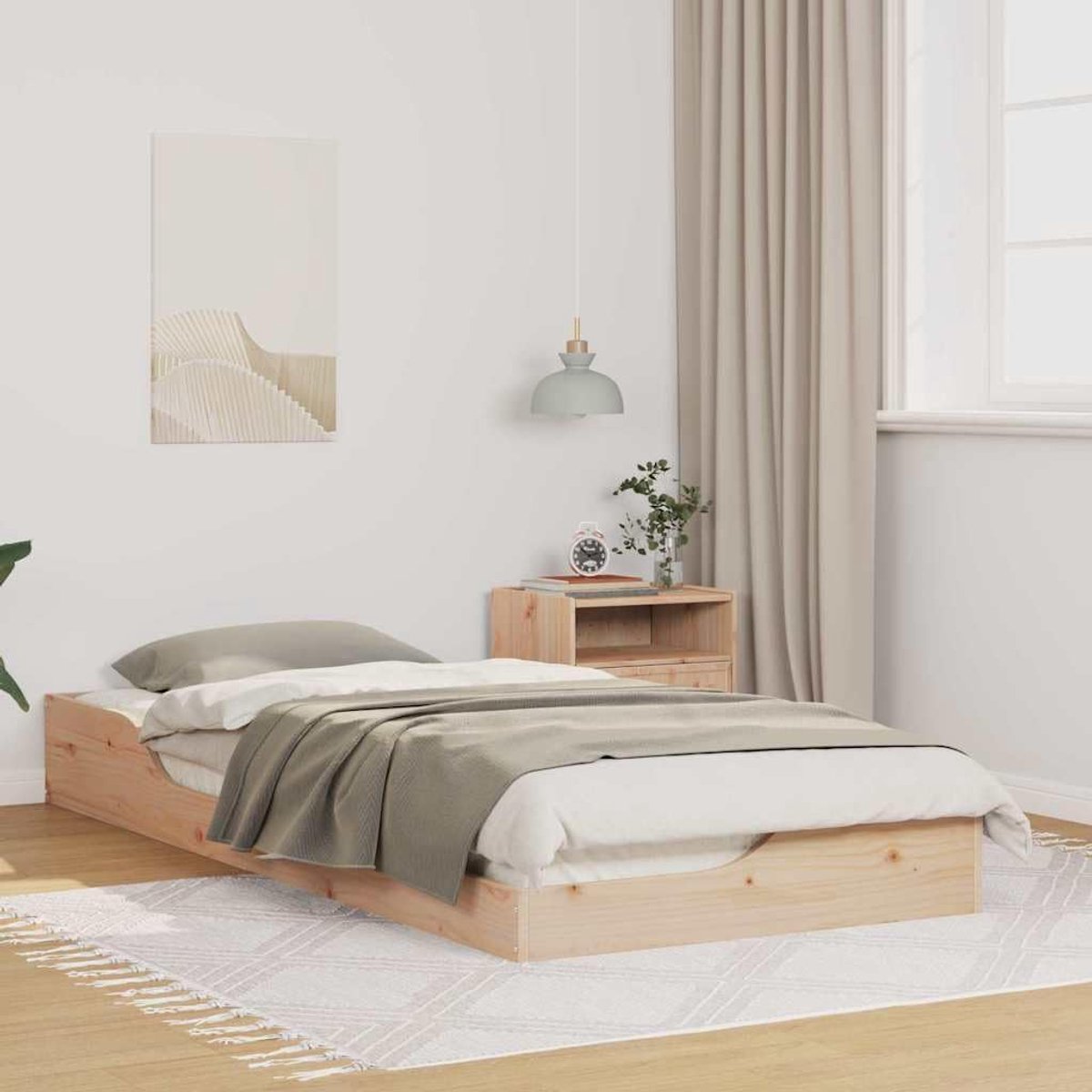 Grenenhout platformbed Laag design 100x210 cm Naturel