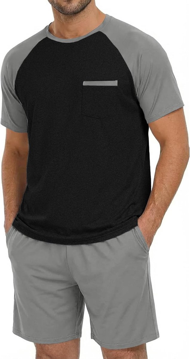 Pyjama heren tweedelige pyjama set korte mouwen T-shirt en effen pyjamabroek mannen katoen ronde hals nachtkleding