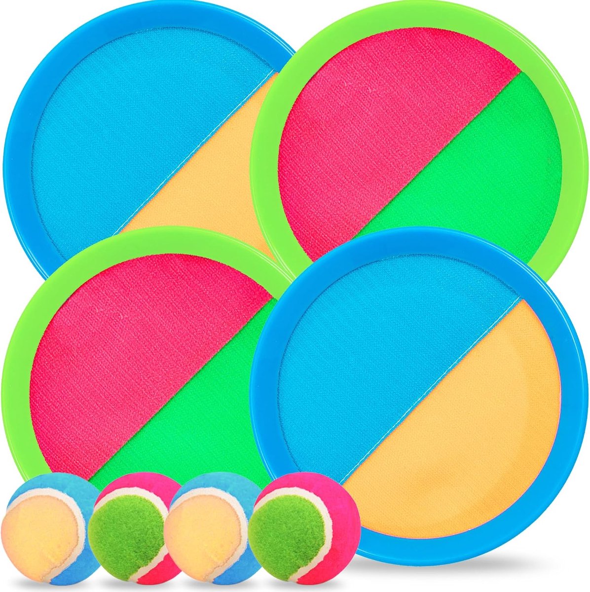 Klettbal Spel voor Kinderen 3+ Jaar, Klettbal Strandspeelgoed met 4 Vangschijven & 4 Ballen, Buitenspeelgoed Werpspel, Gartenspielzeug Buiten Vangbal Spel