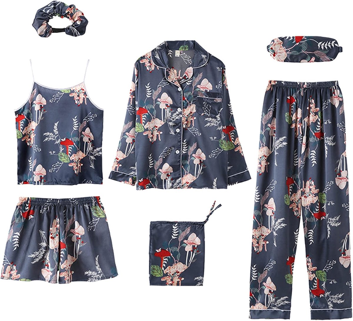 Sexy Bloemen Kanten 4-Delige Satijnen Pyjama Set Babydoll Erotische Lingerie Outfit
