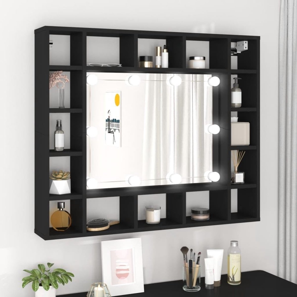 Spiegelkast met LED, zwart, 91 x 15 x 76,5 cm, 1481TT9