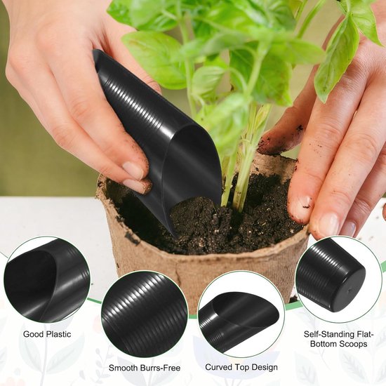 6-pack bonsai grondschepjes, plastic tuingrond schep potschep potschepjes voor verplanting/bloem/plant succulent, kleurrijk klein tuingereedschap [groen, roze, zwart] — afbeelding 2
