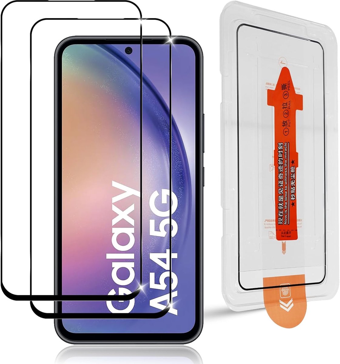 2 stuks pantserglas voor Samsung Galaxy A54 5G, 9H hardheid, krasbestendige beschermfolie, anti-luchtbellen, HD heldere beschermfolie