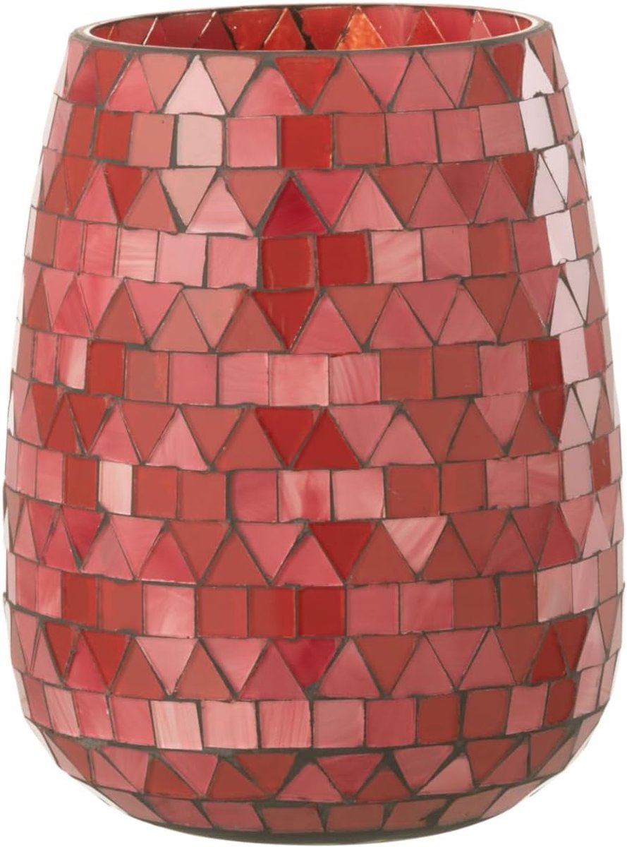 Windlicht mozaïek driehoek glas rood/roze medium