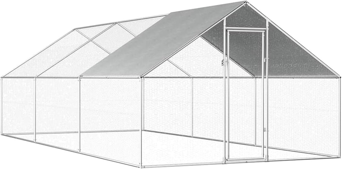 Outdoor kippenhok, 2,75 x 6 x 1,92 m, verzinkt staal, grote buitenren weerbestendig, voor kippen en kleine dieren
