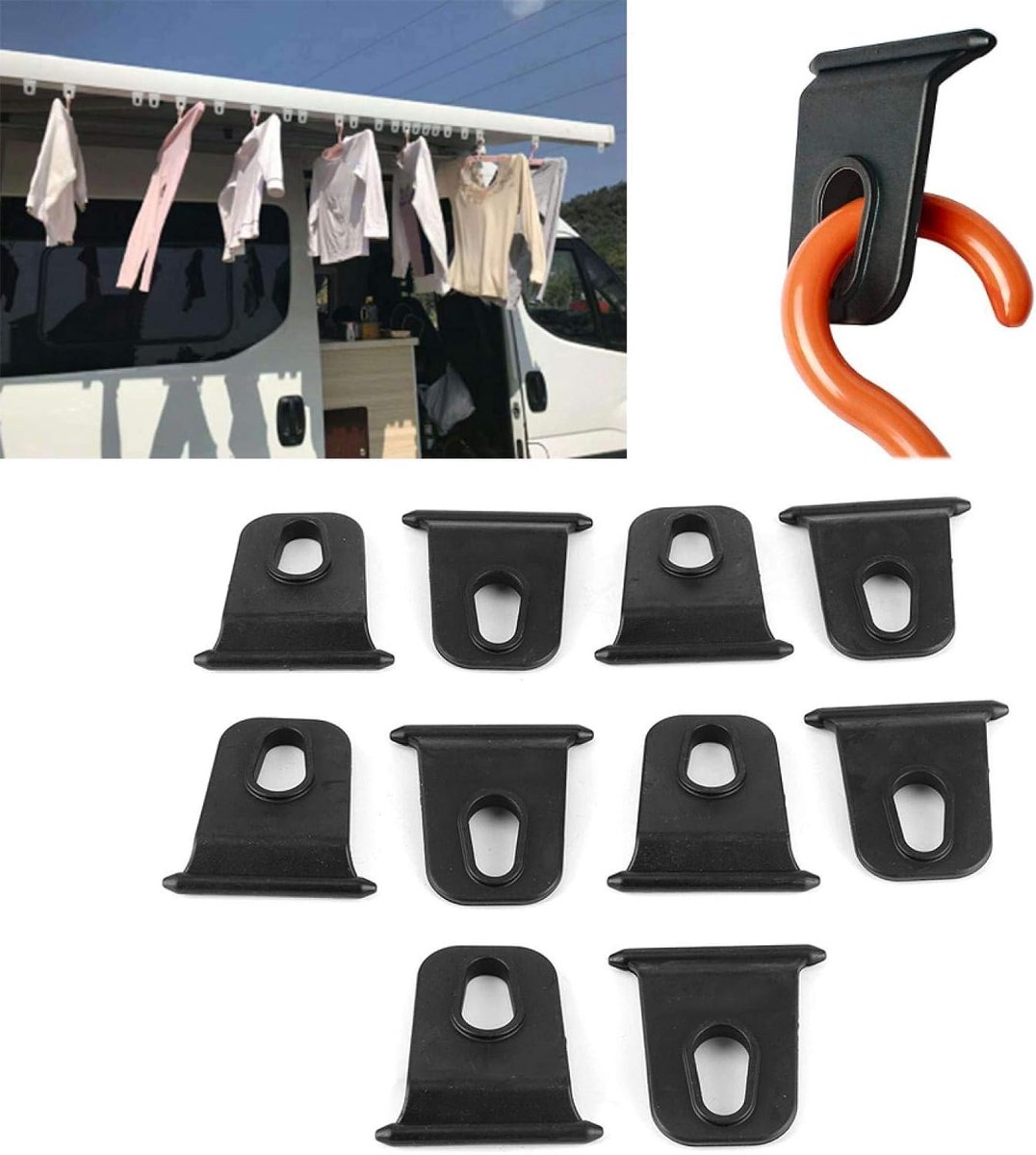 5 mm/0,2 inch draagbare luifelhaken Kleerhanger Organisatorrek Eenvoudig te installeren voor RV-kampeerders - zwart (pak van 10)