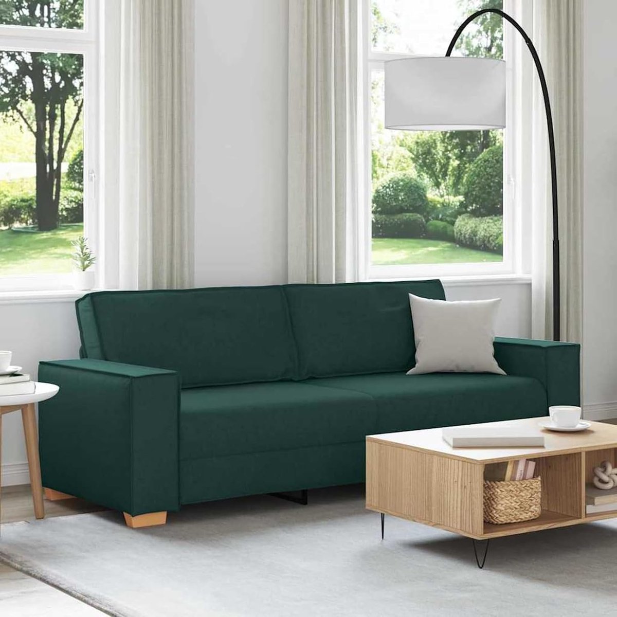 3-zitsbank met kussen, donkergroen, 220 x 78 x 84 cm, stoffering, zitgroep, bank voor woonkamer, appartement, kantoor, logeerkamer, 4104995