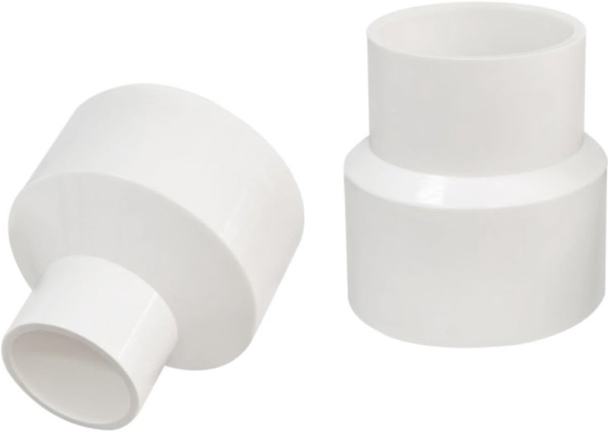 Verloopstuk, rond, 40 mm naar 32 mm, PVC/ABS/PP-K-adapter met optionele klemmen, universele aansluiting voor wasdroger, afzuigventilator, afzuigkap, hydrocultuur, wit, 2 stuks