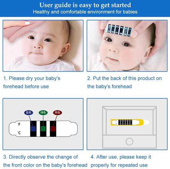 Thermometerstrips, draagbaar, herbruikbaar, voor het controleren van de temperatuur van baby's, volwassenen, reisthermometers voor handtas, 10 stuks — afbeelding 2