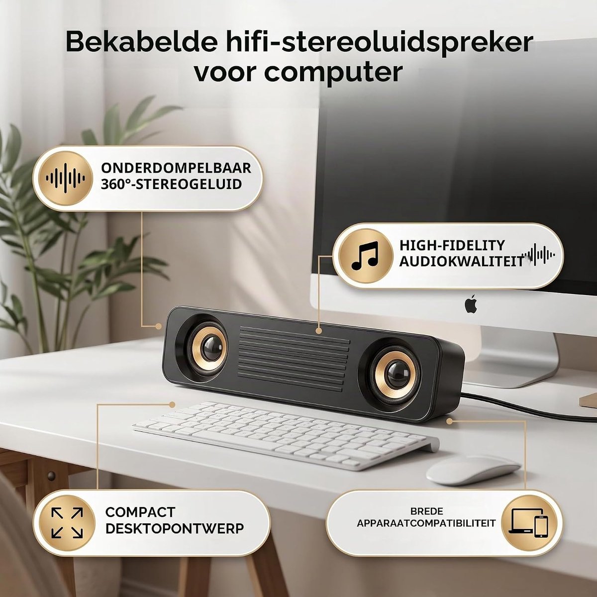Soundbar voor Tv, USB-aangedreven 3,5 Mm Plug Hifi Stereo Subwoofer TV-luidsprekers Lange Luidspreker voor Tv-desktopcomputer
