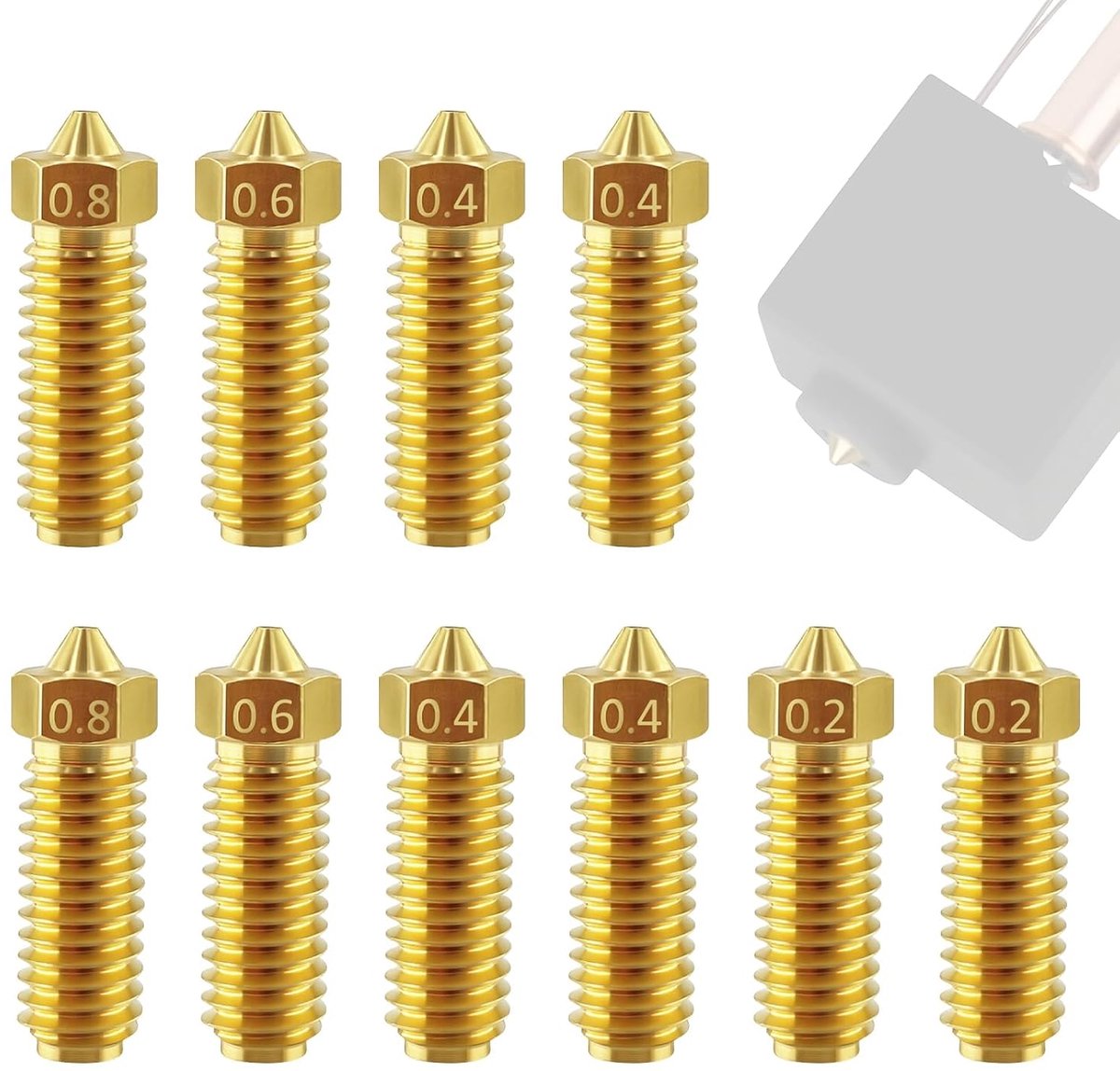 Spuitmonden compatibel met Cobra 3/S1 - 10 stuks messing 3D-printerspuitmonden (0,2 / 0,4 / 0,6 / 0,8 mm), duurzaam en nauwkeurig voor 3D-printen