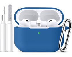 Hoesje voor AirPods Pro 3, volledige bescherming, valbescherming, compatibel met Apple AirPods Pro 3 hoes (2025), zachte siliconen hoes met reinigingsset en karabijnhaak, blauw