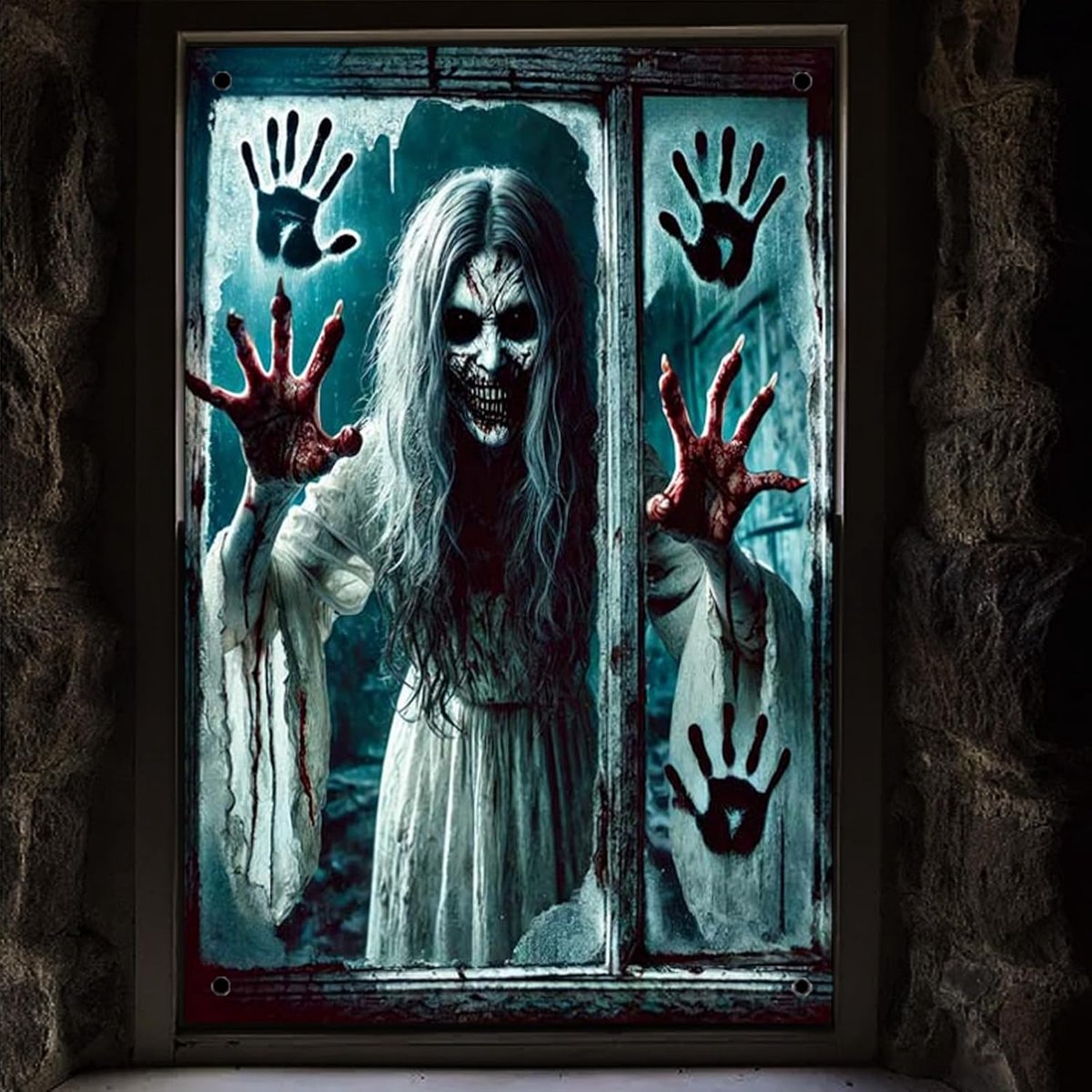 Raamstickers, horror raamdecoratie, voor binnen en buiten tuin en feesten spookhuis raamdecoratie (80 x 120 cm)