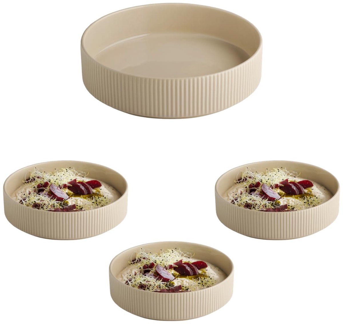 APS The Grid Diepe Borden - Porselein Bordenset - Luxe Pastaborden - Zand Beige - 23 cm (3 stuks)