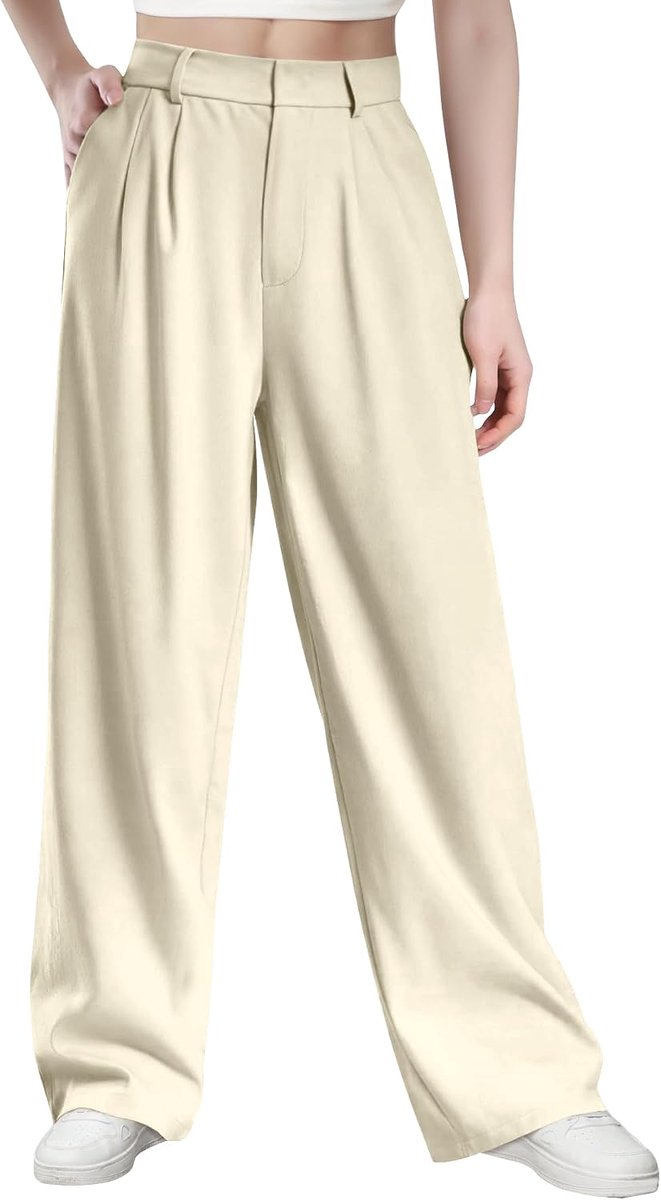 Casual damesbroek met hoge taille, polyesterweefsel, elastaan met hoge dichtheid, elegante en geraffineerde werkbroek met zakken