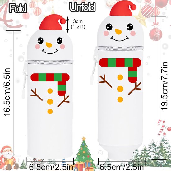 2-in-1 siliconen pennenetui - Kerstmis Kawaii etui sneeuwpop + 12 klapringen + 4 gumpennen + ringband, tafelpennenhouder, pennenetui kleurpotloden, schoolbenodigdheden, meisjes en jongens — afbeelding 2