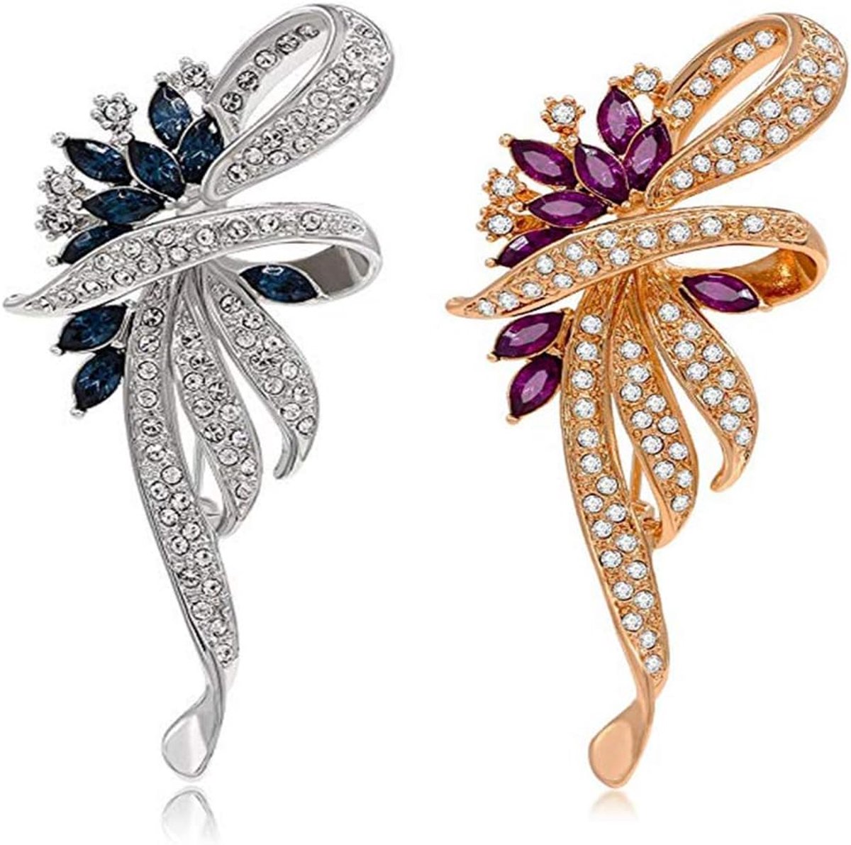 Broche Fancy Vintage Stijl Broche Pin Gemaakt Crystal Broche voor Vrouwen, meisjes, dames met blauwe en paarse kleur gemaakt kristal, Steentjes, Zilver