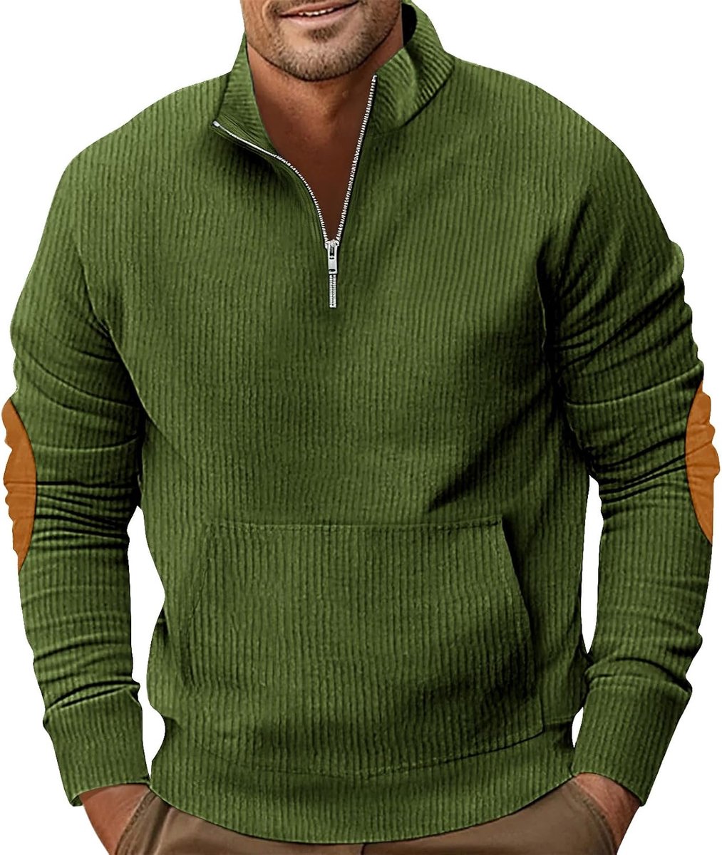 Corduroy sweatshirt heren rits pullover sweater losse fit lange mouwen corduroy jack met kangoeroezak M-3XL