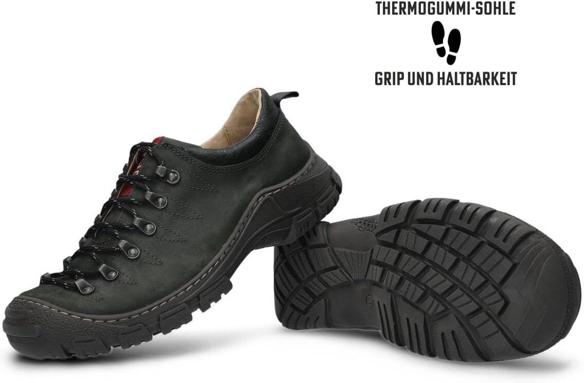- Heren wandelschoenen - Trekkingschoenen - Heren outdoorschoenen van echt leer, met veters - Wandelschoenen, leren schoenen met dikke, antislipzool - Model 444
