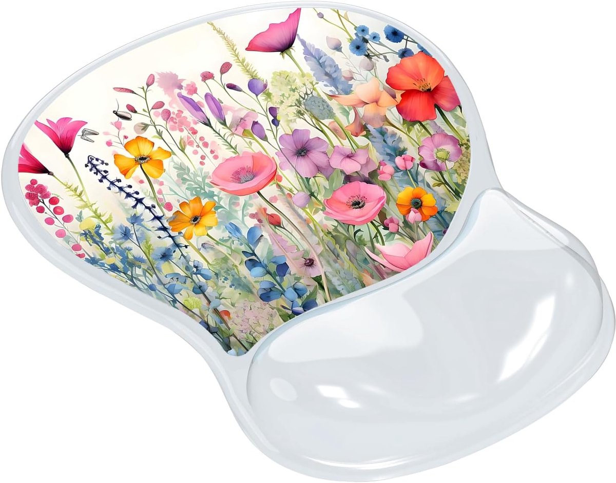 Muismat met gelkussen, muismat met handsteun, antislip basis, muismat met polskussen, handsteun voor computer, laptop (bloemen)