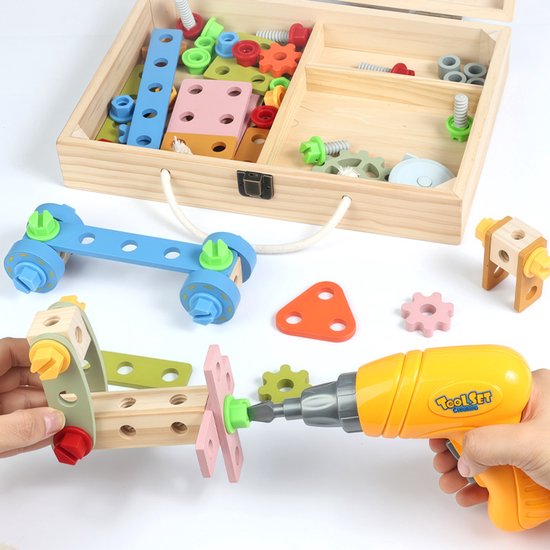 Educatief Bouwblokkenspeelgoed, Reparatiesets, Montessori-Bouwblokken En Sets Met Gesimuleerd Schroef- En Moerreparatiegereedschap. — afbeelding 3