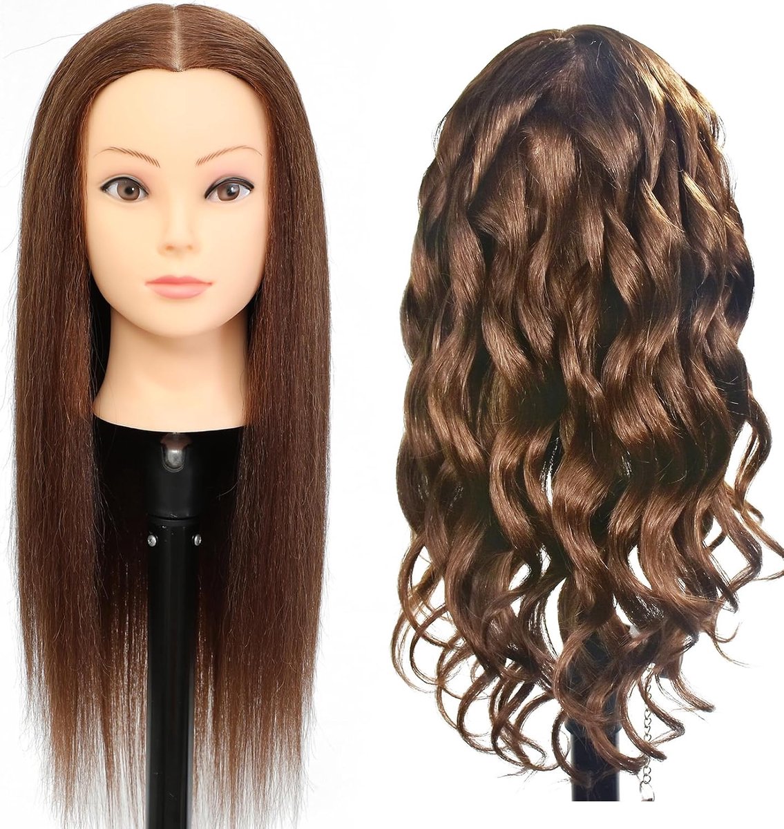 20-22 inch, vrouwelijk, 85% echt haar, kapper, cosmetologie, etalagepop, opleiding, hoofd, haar, pop hoofd met tafelklem houder