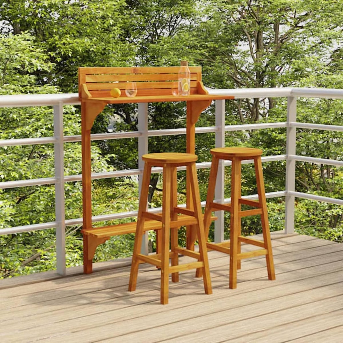 Barset voor tuin, 3-delig, tafel, zitting, terras, bistro, barmeubels, fauteuil, hoge pub, bistro, eetkamer, binnenplaats, ontbijt, acaciahout, 6#