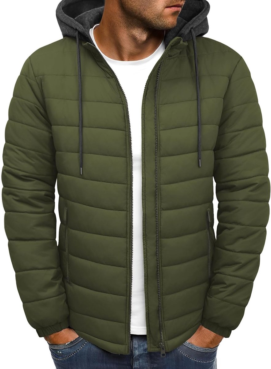 Herenjassen, licht, waterdicht, gewatteerd, tussenseizoen, warm, winddicht, herfst, winter, donsjack, sweatshirt, ritssluiting, afneembare capuchon