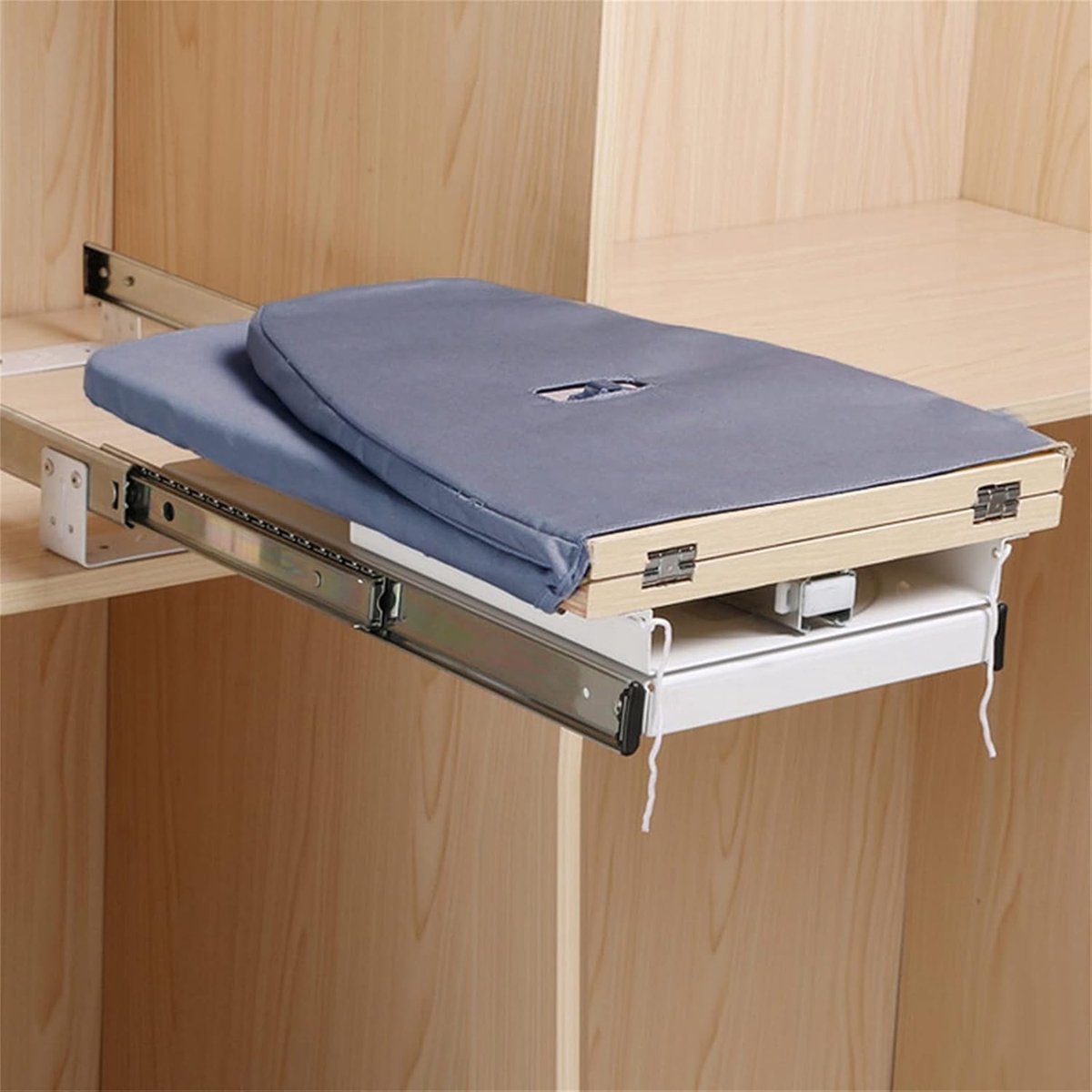 Strijkplank, 180° kastuittrekker, inklapbaar in de kast, mouwplank, uitschuifbare strijkplankhouder, opvouwbaar, draaibaar, voor lade, garderobe, strijkplankenkast