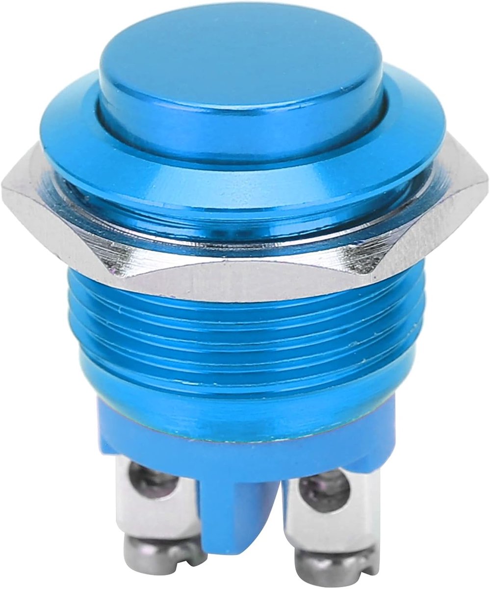 drukknopschakelaar, 220V 16 mm waterdichte roestvrijstalen ronde zelfreset normaal open hoge kop drukknopschakelaar(Blauw)