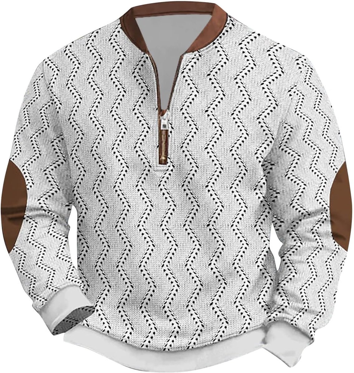 Dikke gebreide trui voor heren, sweatshirt met ritssluiting, lange mouwen, bedrukt, zonder kraag en zonder capuchon