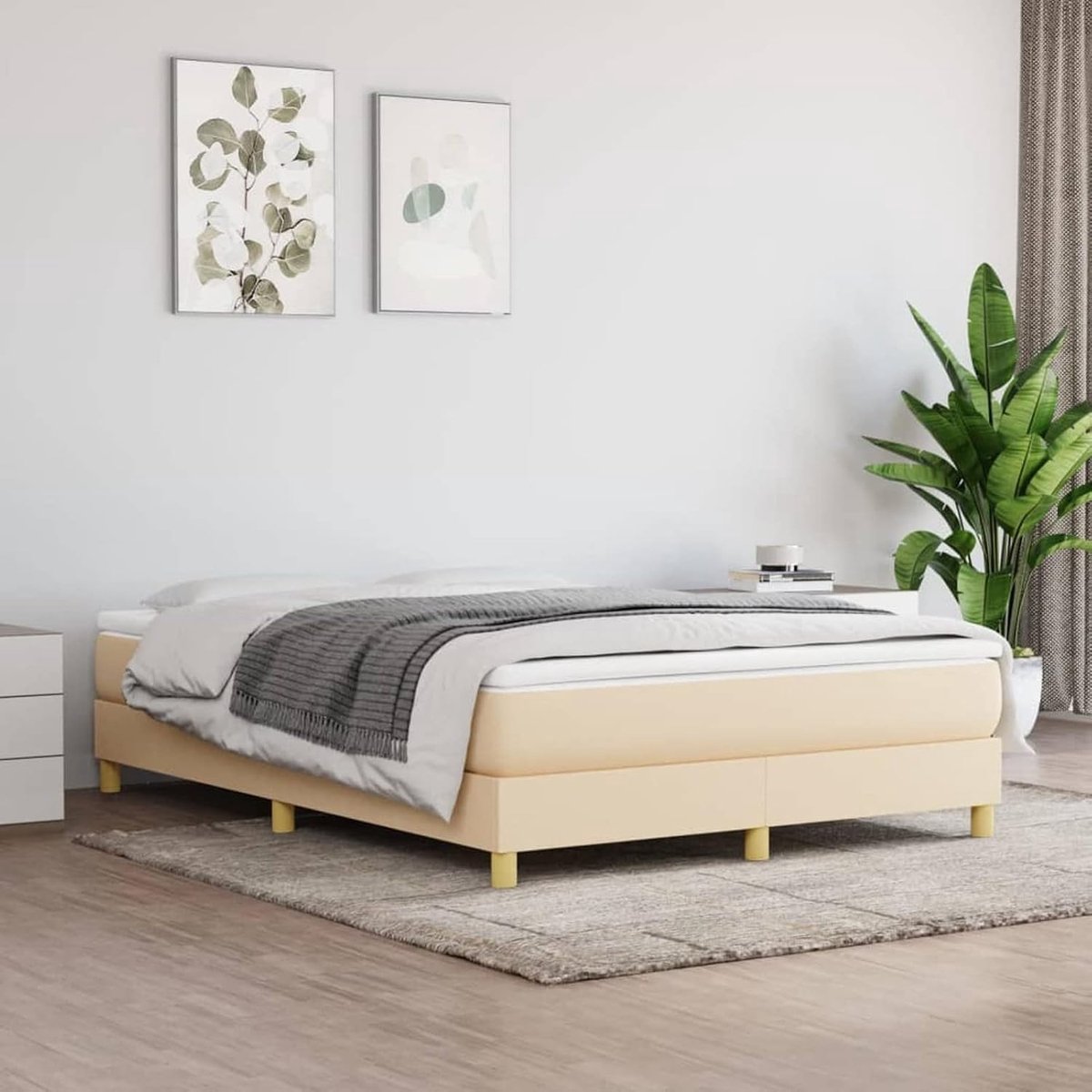 Boxspring bedframe bedframe boxspringbed slaapkamerbed gestoffeerd bed stof crème 140x200 cm
