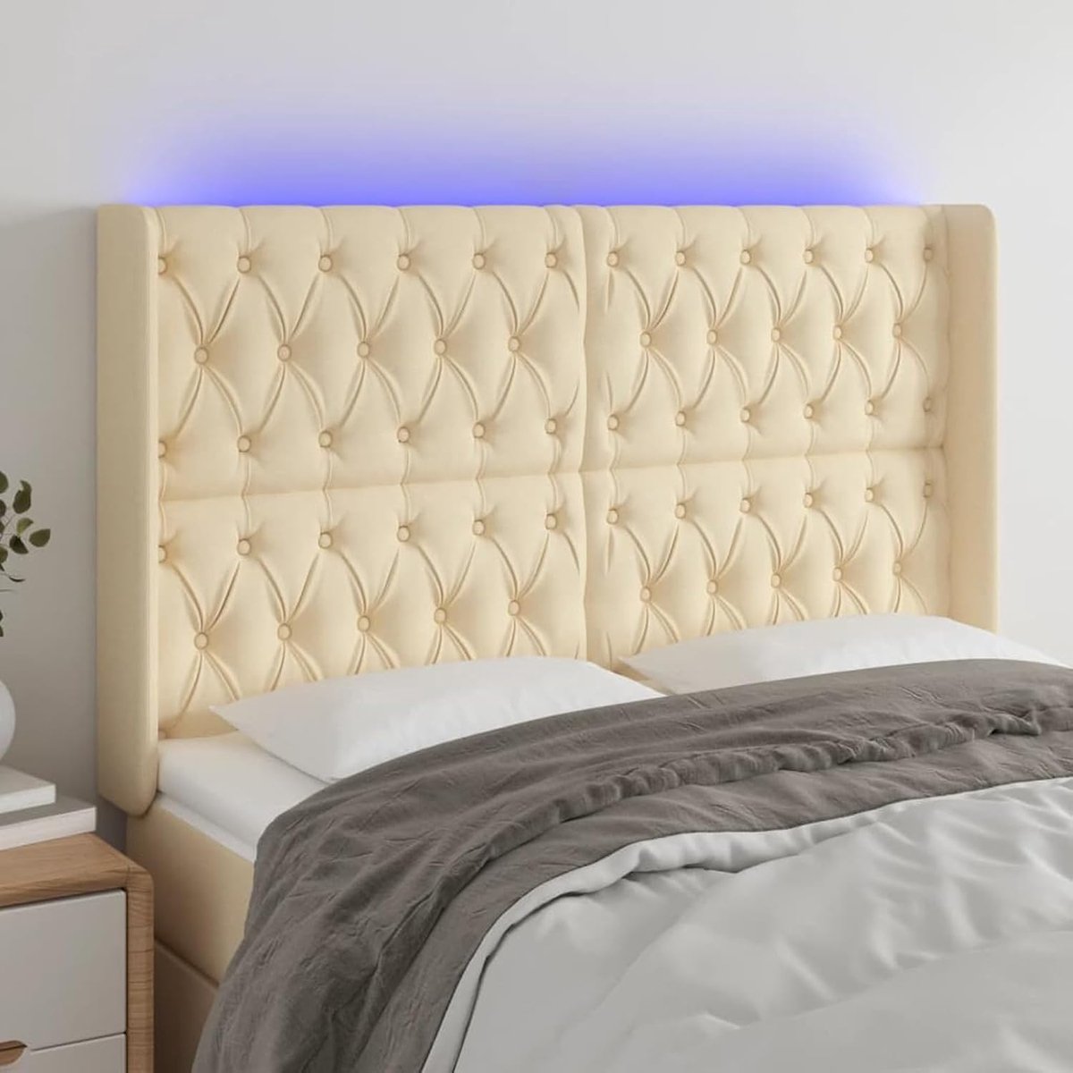 LED hoofdeinde crème 163x16x118/128 cm stof, gestoffeerd hoofdeinde bedhoofdeinde voor slaapkamer hotel volwassenen 3124395