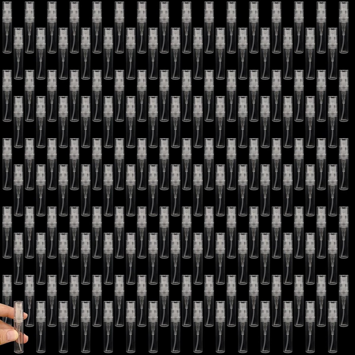 100 stuks 3 ml mini-spuitfles, navulbaar 3 ml verstuiver, plastic, kleine spuitfles, transparante spuitfles, kunststof parfumverstuiver, leeg, voor reizen, lotion, parfum