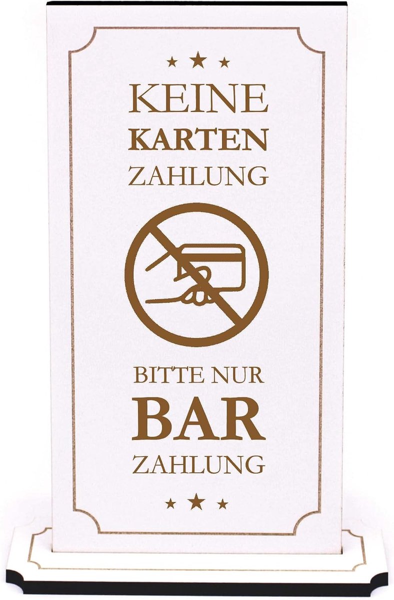 Staand kassa bar betalen - geen kaartbetaling, gelieve alleen contante betaling - informatiedisplay bord contant geld betaling waarschuwingsbord 10 x 20 cm