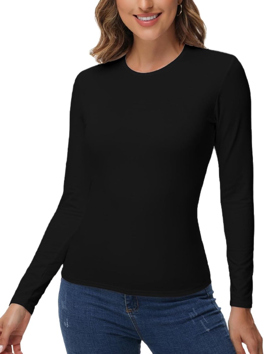Thermo Shirt met Lange Mouwen voor Dames Thermo Onderhemd Topje Thermoshirt Winter Warm Functioneel Shirt Thermokleding Ademend Sportshirt met Fleece Aan de Binnenkant