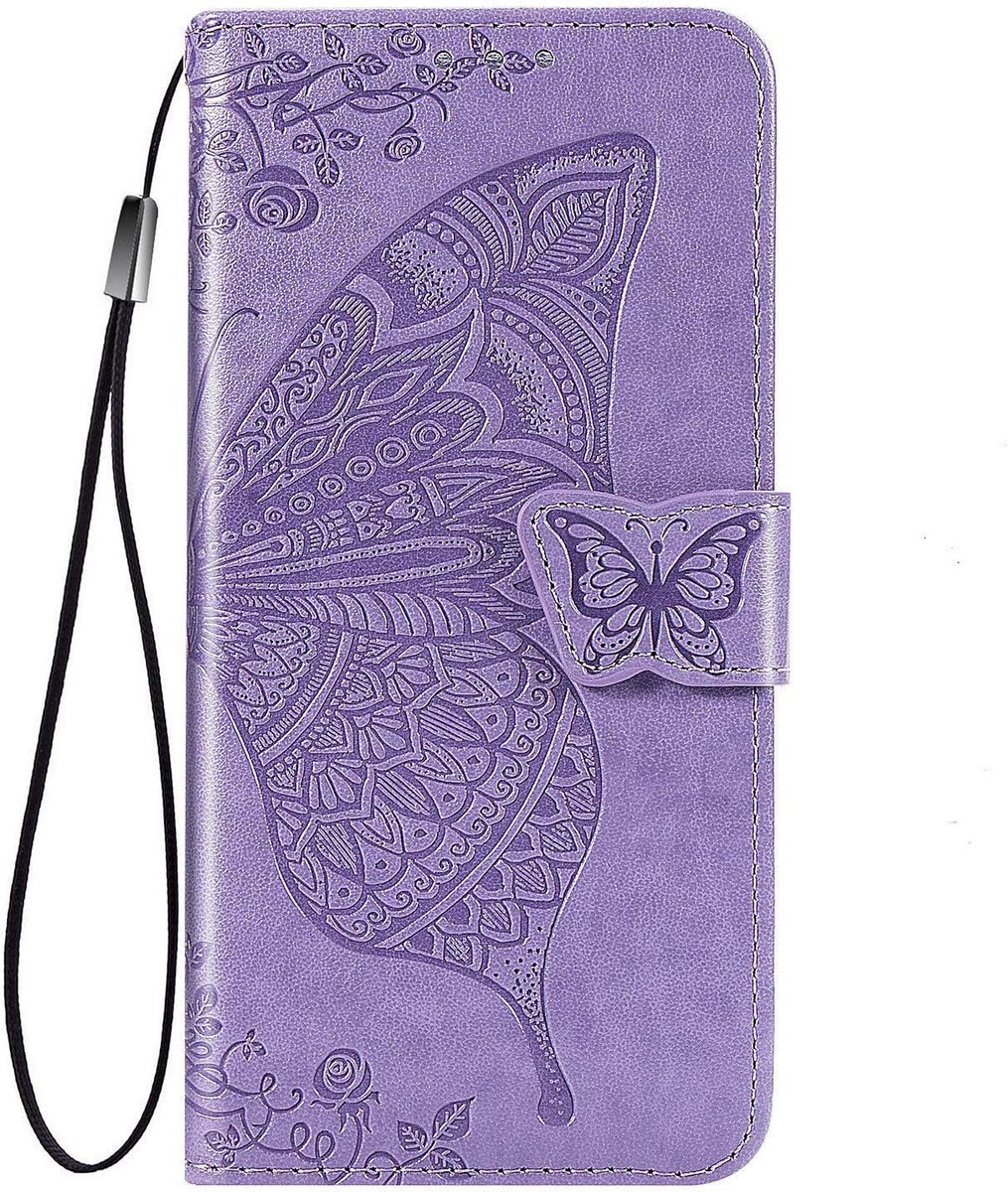 folio hoes voor Xiaomi Redmi 9C NFC/Redmi 9C, flip-telefoonhoes, hoogwaardige leren hoes met kaartenvakjes en horizontale standfunctie -helder lila