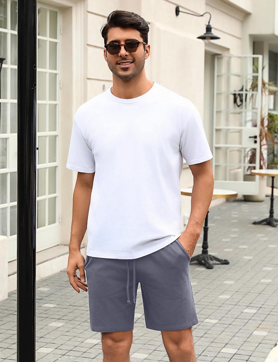 Pyjamabroek voor heren, katoen, korte pyjamabroek, slaapbroek, slaapshorts, zomer, loungewear met zijzakken, S-XXL, Stijl3-blauwgrijs, XL