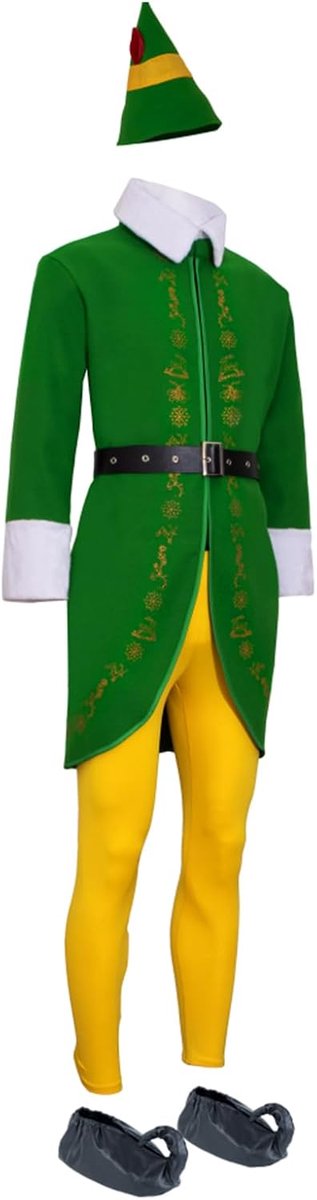 kostuum kerst jas riem broek vakantie groen feest (M)
