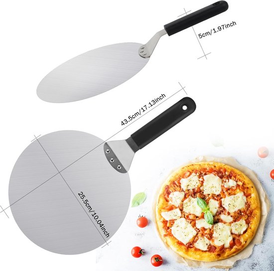 Pizzaschep roestvrij staal 25,4 cm ronde pizzaschep ophangen pizzaschep voor pizza en cake — afbeelding 2