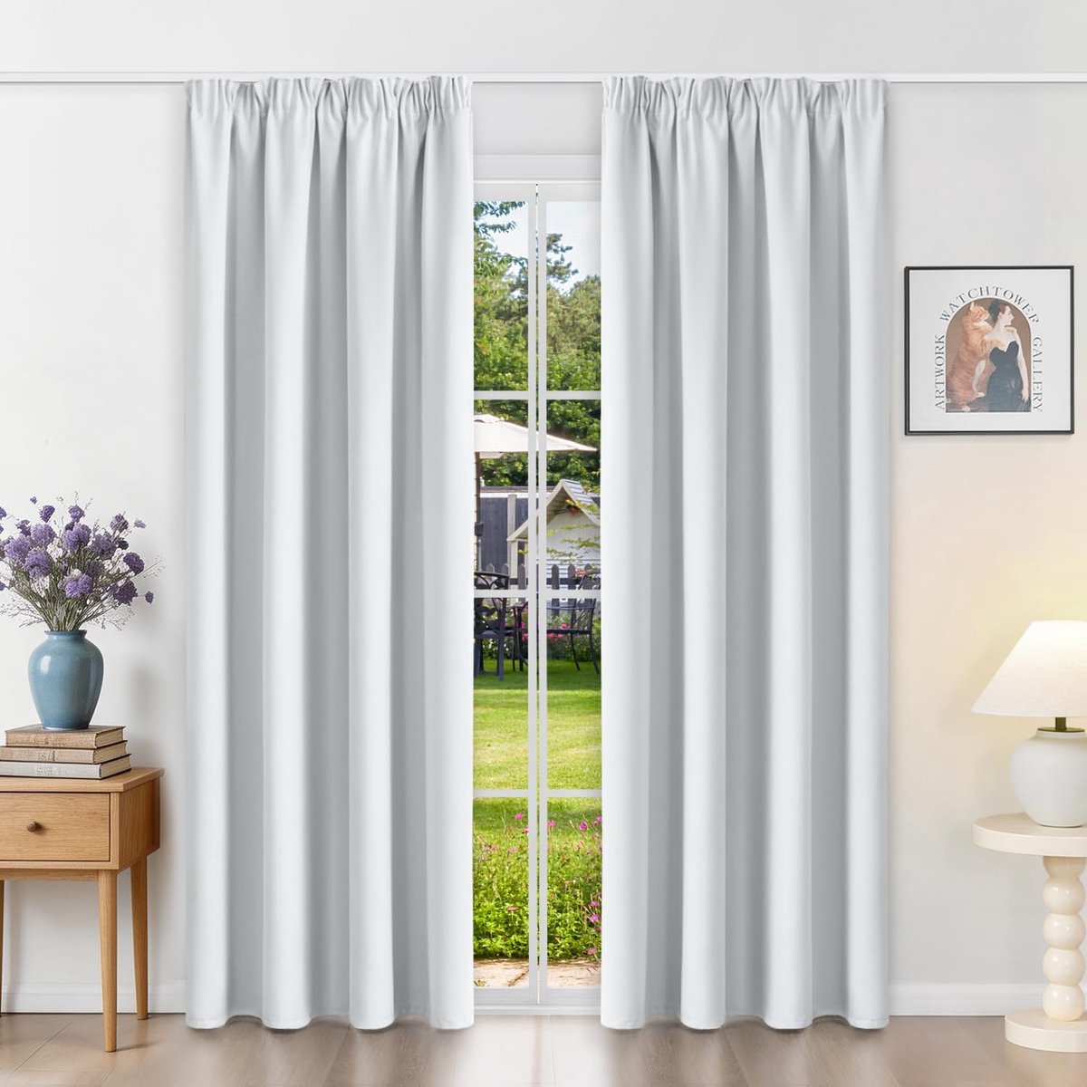 Isolerend, 140 x 200 cm (l x h), met plooiband, tegen kou en hitte, ondoorzichtig, uv-bescherming, decoratie voor binnen, slaapkamer, woonkamer, grijs, wit, 2