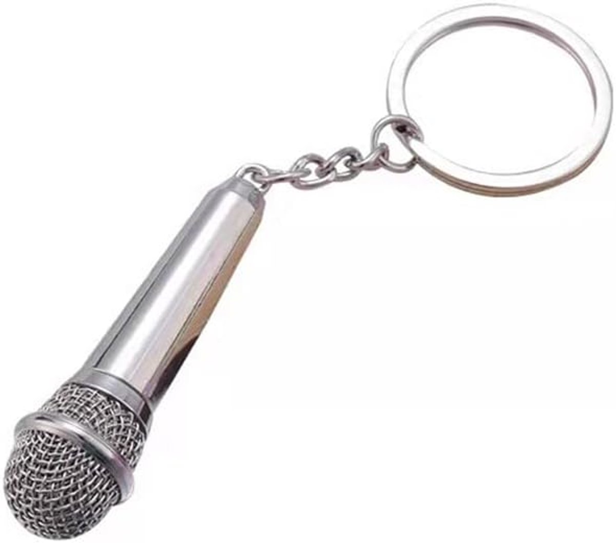 Sleutelhanger met microfoon, personaliseerbaar, creatief cadeau voor muziekliefhebbers, modeaccessoire, uniseks, zilver, zilver., M