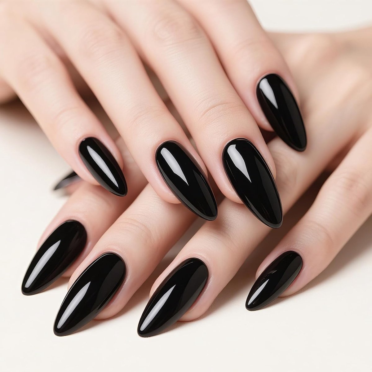 24 stuks kunstnagels om op te plakken, zwarte kunstnagels, Halloween, volledige cover, voor vrouwen (zwart, medium)
