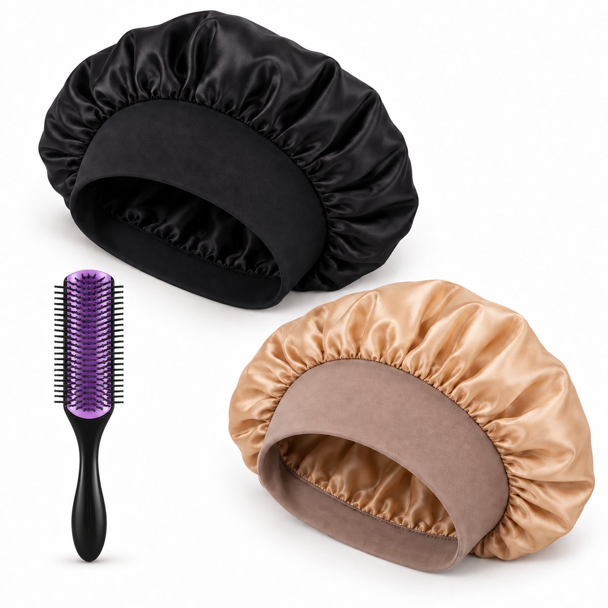 Professor Q Haarverzorgingsset - Bonnet Zwart - Bonnet Goud - Purple Black Borstel