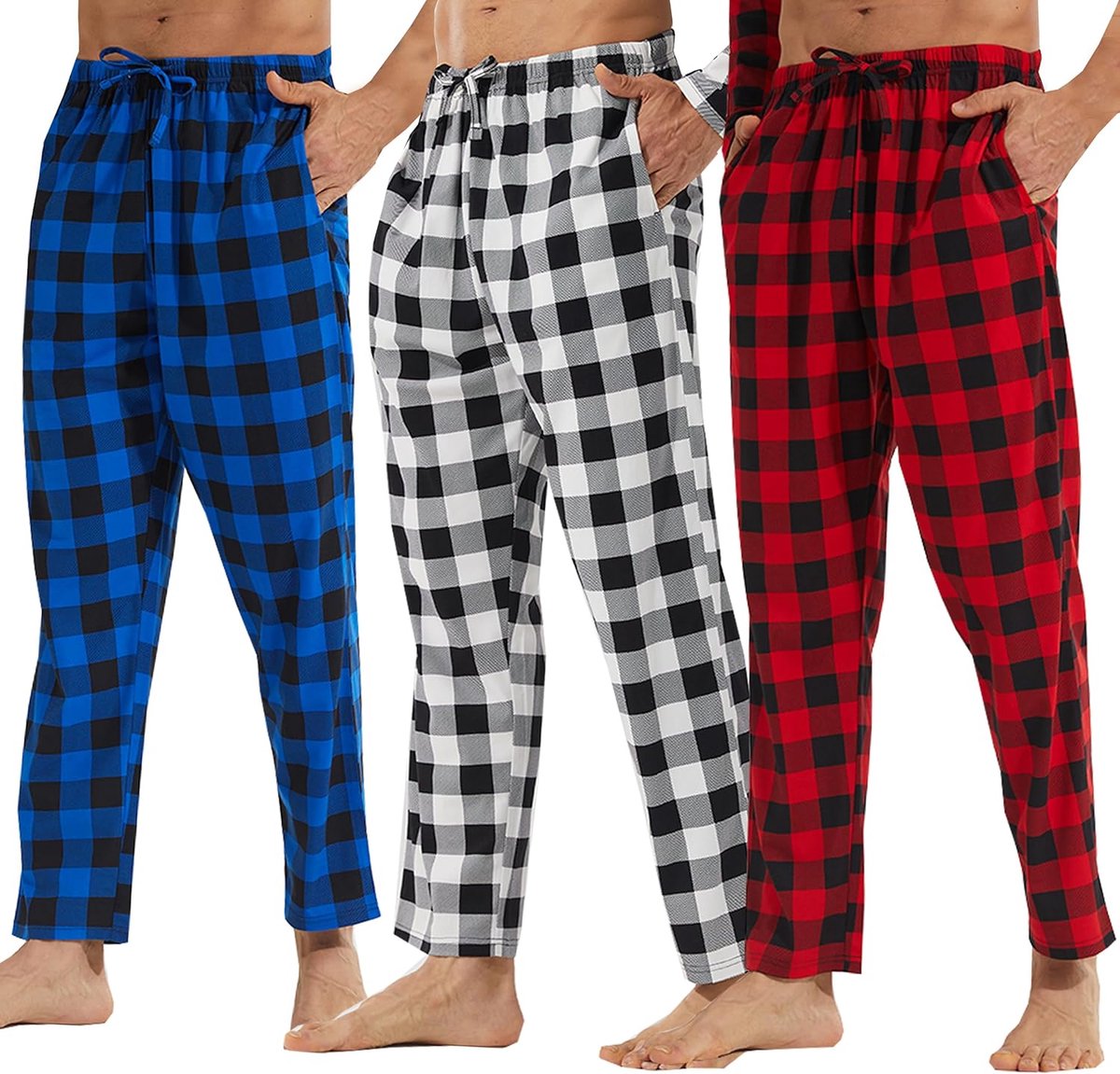 Pyjamabroeken voor heren, zachte geborstelde loungebroek met zakken, geruite nachtkleding, nachtkleding voor mannen, pyjamabroek, loungewear