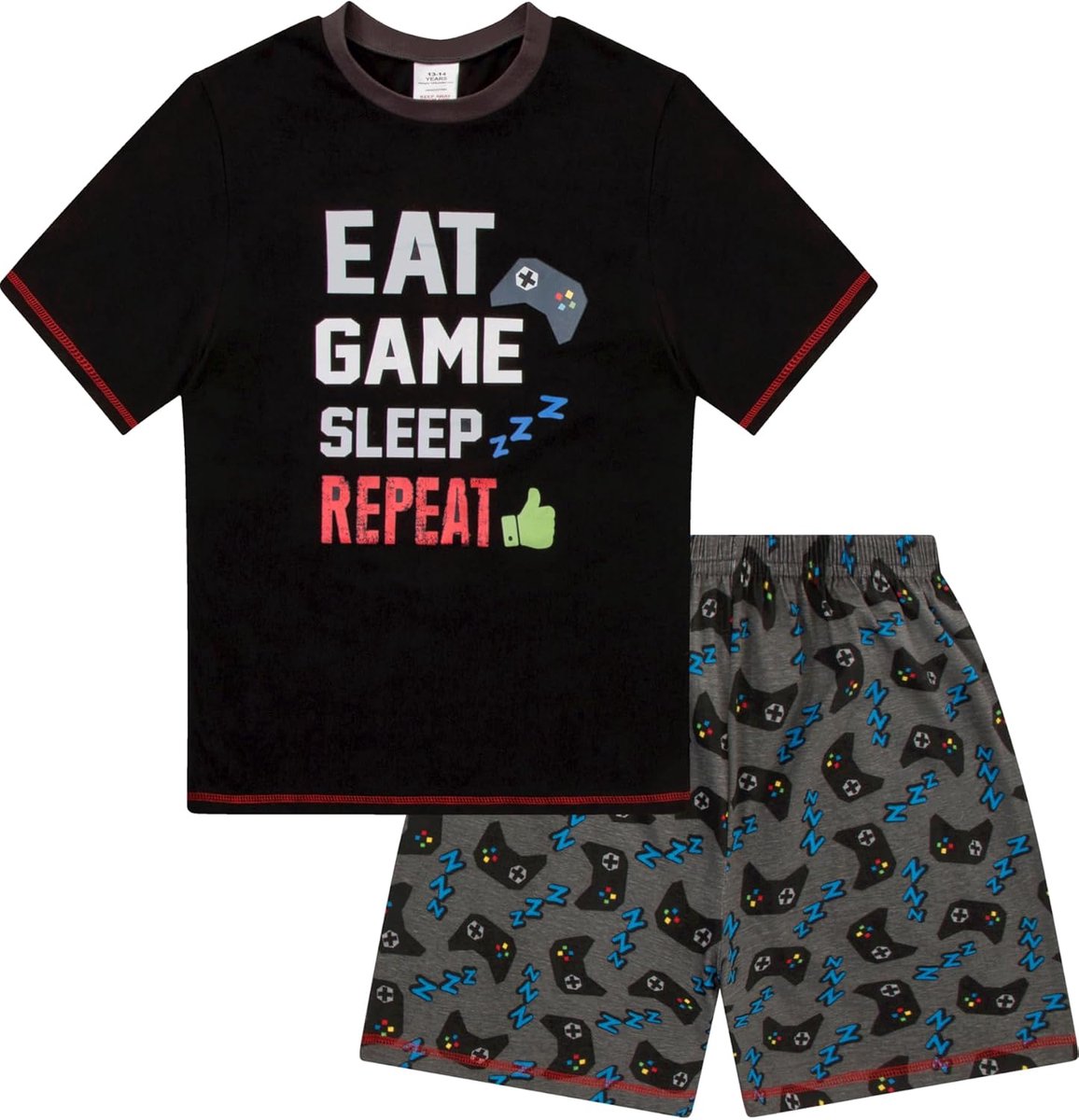 Eat Game Sleep Controller korte pyjama 9 tot 15 jaar, Zwart, 11-12 jaar