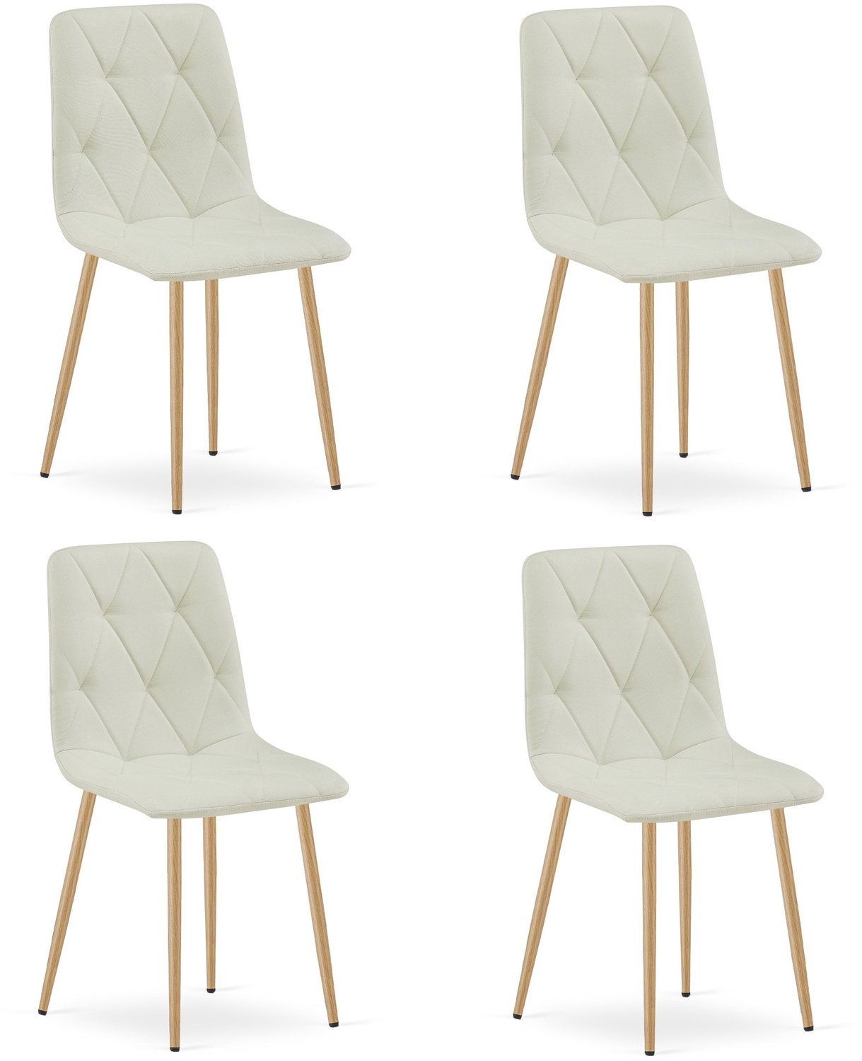 LEOBERT LIBRA Eetkamerstoelen – Set van 4 – Beige Stof – Houten Poten – Comfortabele Gestoffeerde Zitting – Modern Design – Voor Woonkamer, Keuken en Eetkamer – Max. 110 kg per Stoel